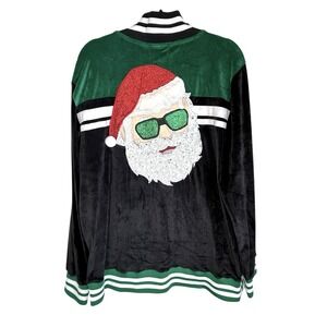 Santa Streetwear Swag Velour Track Jacket Large Sequin Party Athleisure Retro
